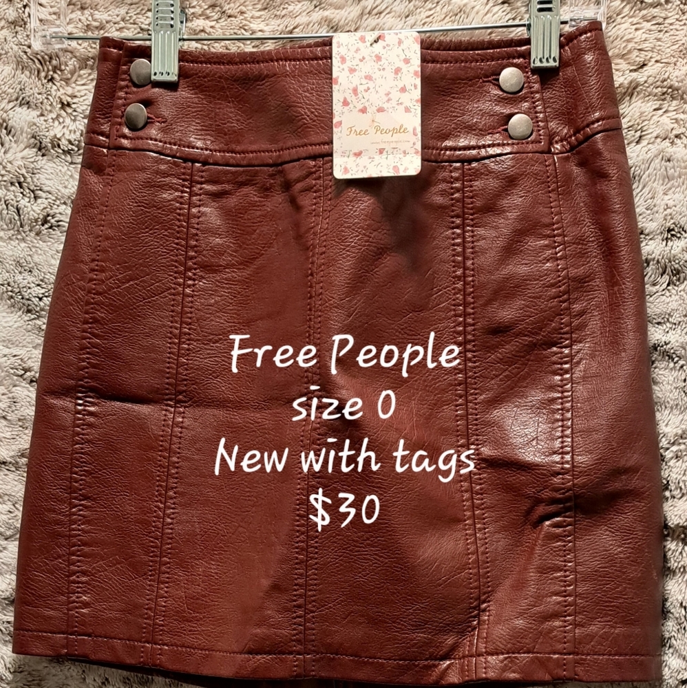 Free People Brown Leather Skirt